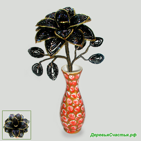 Черная роза в вазочке тагильской росписи 