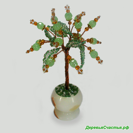 Миниатюрное дерево здоровья из нефрита в вазочке из оникса