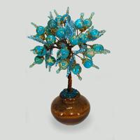 Дерево счастья из голубого агата в вазочке из оникса