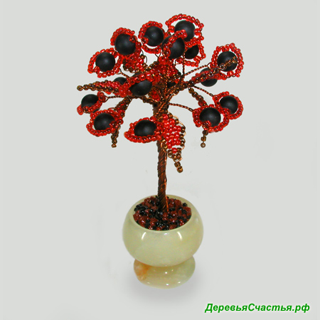 Миниатюрное дерево любви из шунгита в вазочке из оникса