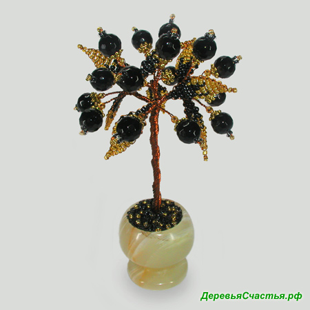 Миниатюрное дерево счастья из шпинели в вазочке из оникса
