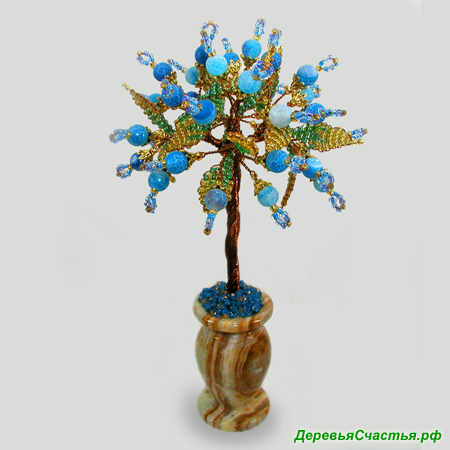 Дерево любви из голубого агата в вазочке из оникса