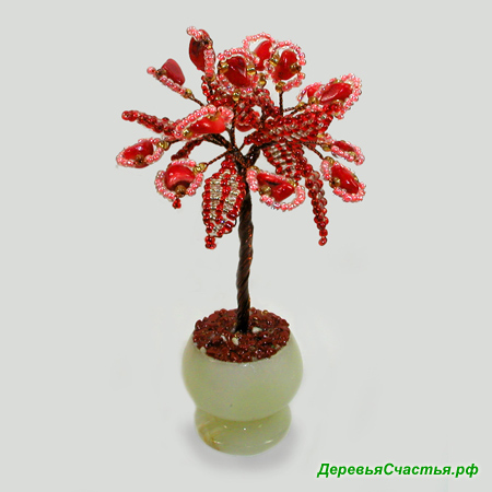 Миниатюрное дерево любви из коралла в вазочке из оникса