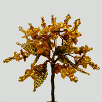 Дерево из натурального янтаря в миниатюре в вазочке из оникса