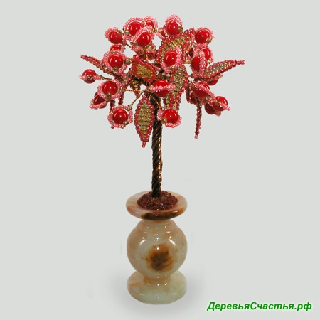 Дерево надежды из красного коралла в вазочке из оникса
