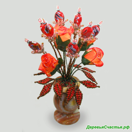 Цветок из муранского стекла Нежность в вазочке из оникса