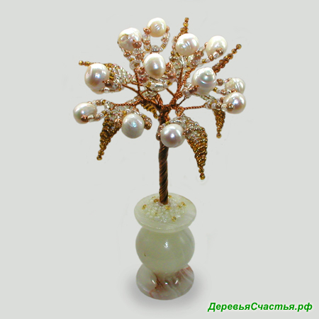 Купить миниатюрное дерево любви из жемчуга в вазочке из оникса