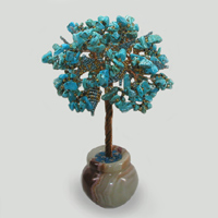 Дерево из бирюзы Мин в стиле Ар Нуво в вазочке из оникса
