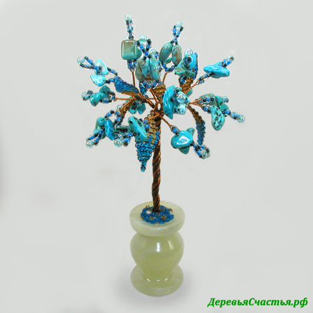 Дерево из бирюзы Сия в стиле минимализма в вазочке из оникса