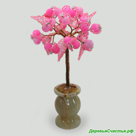 Дерево из розового агата в вазочке из оникса. Купить изделие из розового агата