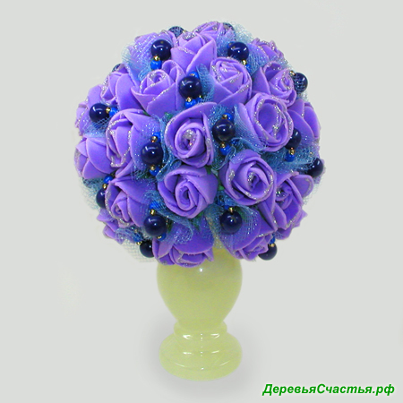 Цветы из лазурита Фиолетовые сны в вазочке из оникса