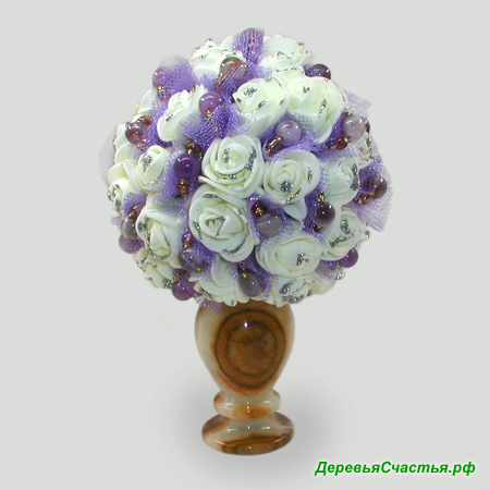 Цветы из аметиста Аметистовая свадьба в вазочке из оникса