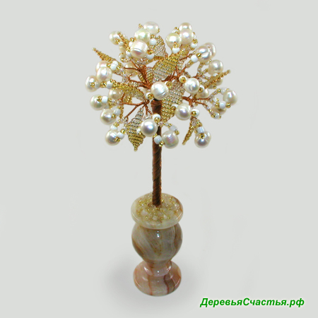 Дерево из жемчуга Свадебный сувенир в вазочке из оникса 