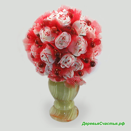 Цветы из коралла Коралловая свадьба в вазочке из оникса