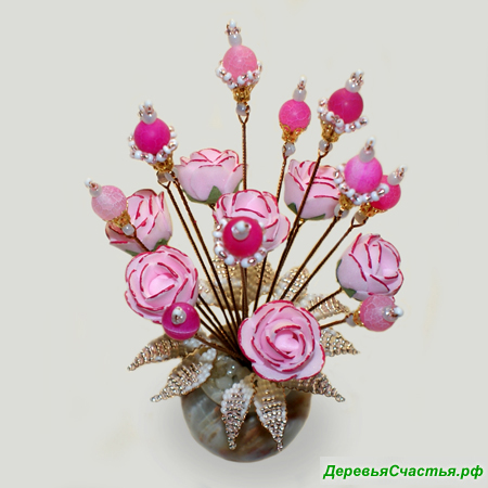 Цветы из агата Розовый букет