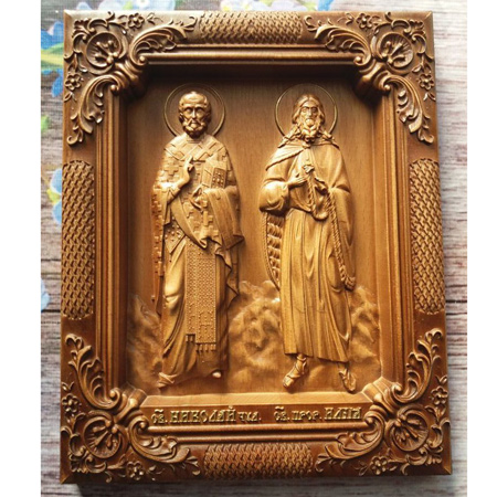 Купить резную икону «Николай Чудотворец и Илья Пророк»
