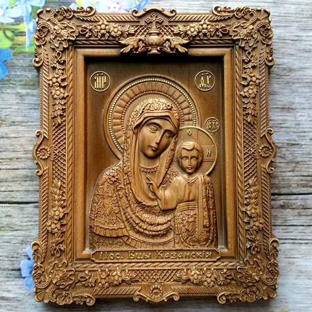 Резная икона «Казанская Пресвятая Богородица». Исполнение 1