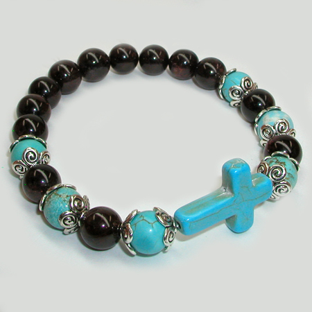 Купить православный браслет из граната и бирюзы «Небо наваждений»