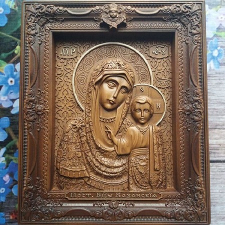 Купить резную икону «Казанская Божья Матерь». Исполнение  2
